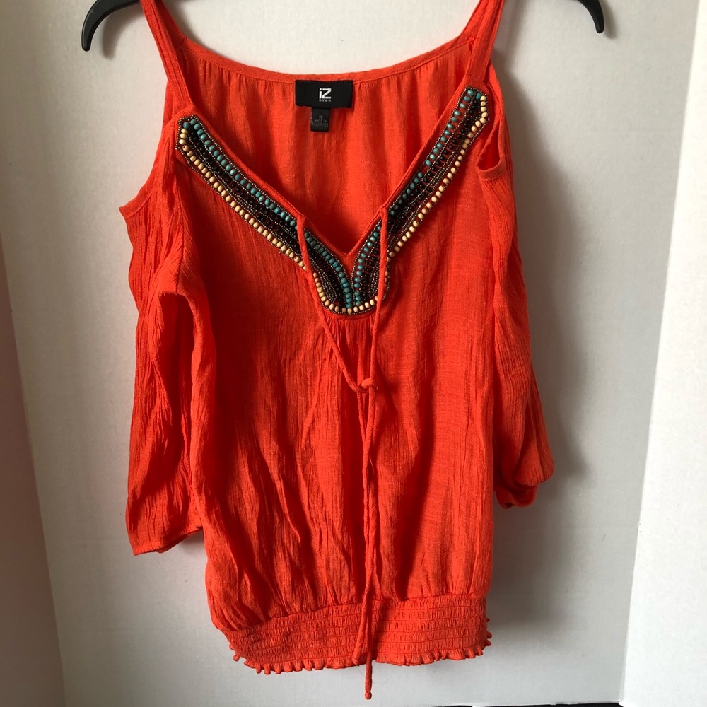 Orange Iz byer off the shoulder 3/4 sleeve shirt